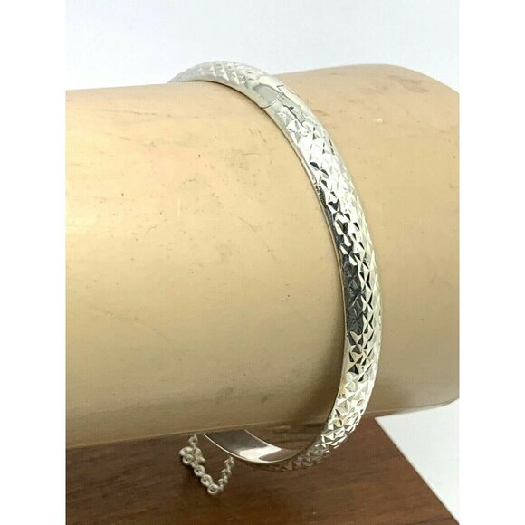 Sterling Silver Jewelry Women's Bangle Bracelet Checkered 6.7mm Wide 7'' - Picture 10 of 12